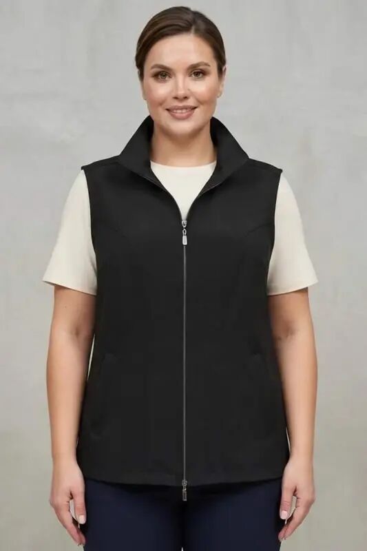 Trend42plus Plus Size Black Vest with Zipper and Pocket Detail - 1
