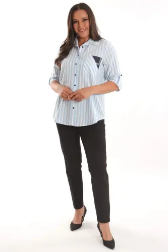 Trend42plus Plus Size Blue Stone Printed Striped Shirt - 2