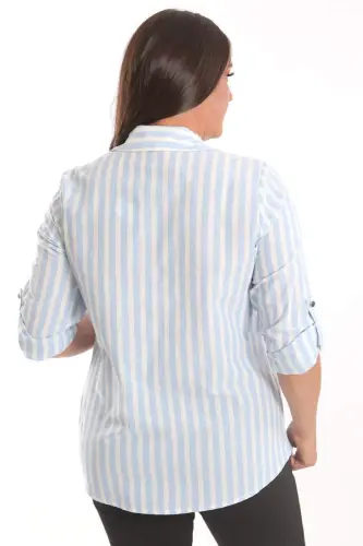 Trend42plus Plus Size Blue Stone Printed Striped Shirt - 5