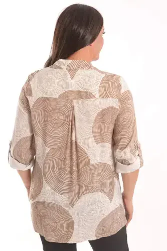 Trend42plus Plus Size Brown Round Patterned Viscose Shirt - 5
