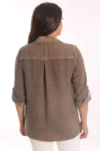 Trend42plus Plus Size Brown Stone Printed Batik Washed Shirt - 5