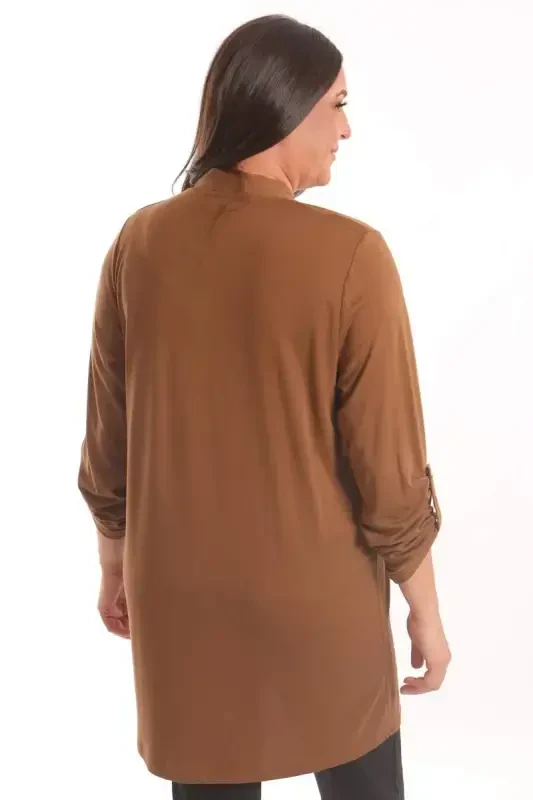 Trend42plus Plus Size Brown Stone Printed Long Cardigan - 6