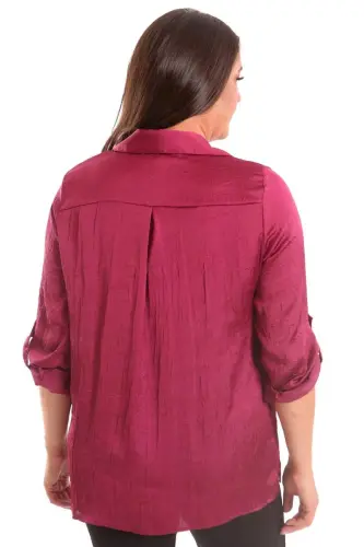 Trend42plus Plus Size Burgundy Crash Satin Shirt - 6