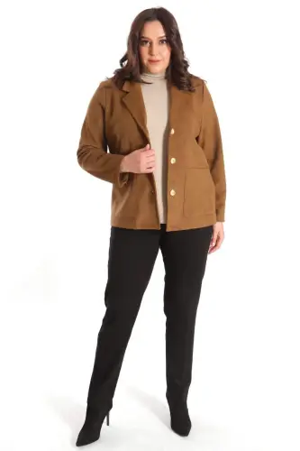 Trend42plus Plus Size Buttoned and Pocket Detailed Brown Suede Jacket - 6