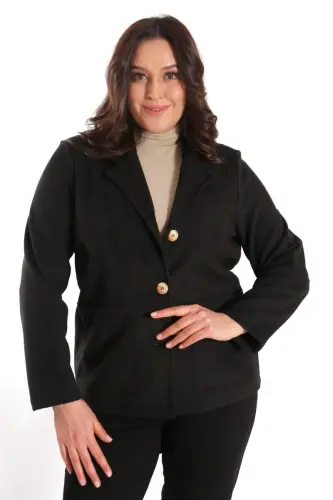 Trend42plus Plus Size Buttoned Black Suede Jacket with Pocket Detail - 6