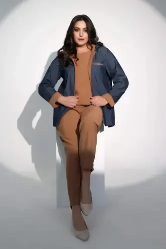 Trend42plus Plus Size Camel Elastic Waist Trousers - BÜYÜKBEDENIZ (1)