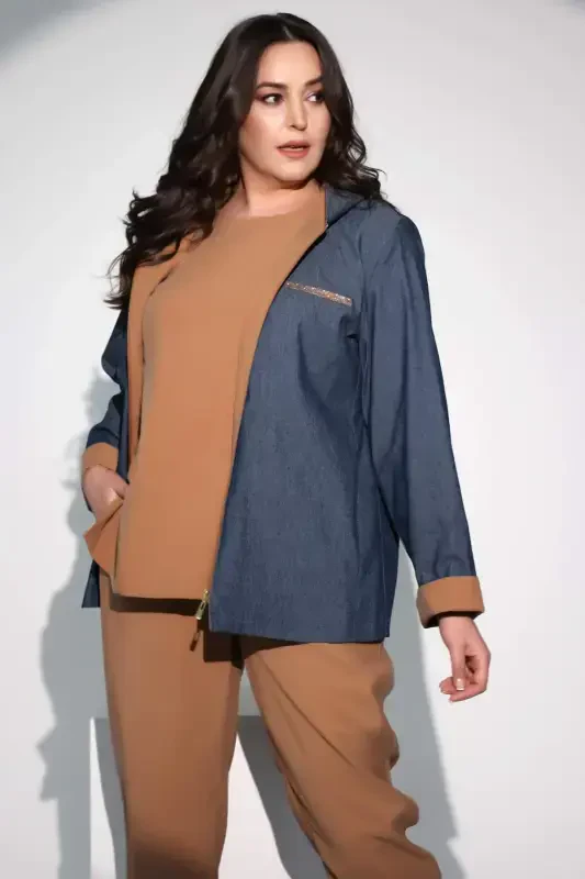 Trend42plus Plus Size Camel Elastic Waist Trousers - 3