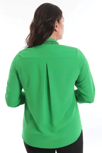 Trend42plus Plus Size Collar Embroidery Detail Green Shirt - 5