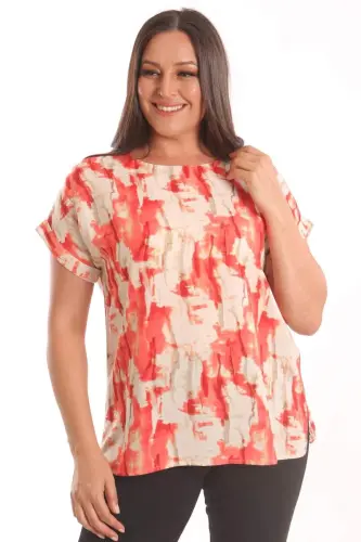 Trend42plus Plus Size Coral Batik Patterned Drop Shoulder Blouse - 3