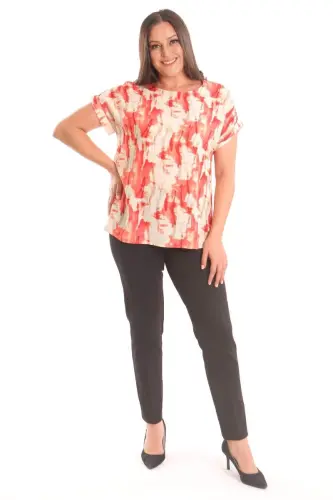Trend42plus Plus Size Coral Batik Patterned Drop Shoulder Blouse - 4