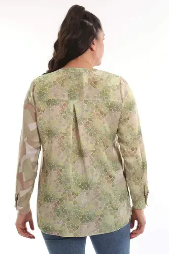 Trend42plus Plus Size Crew Neck Mosaic Pattern Printed Green Shirt - 6
