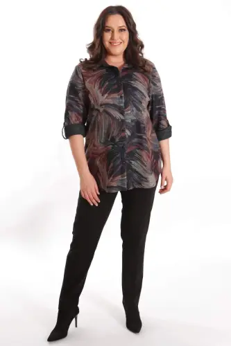 Trend42plus Plus Size Digital Printed Leather Collar Burgundy Shirt - BÜYÜKBEDENIZ (1)