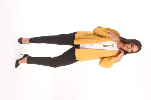 Trend42plus Plus Size Dress Stone Printed Oversize Mustard Jacket - 4