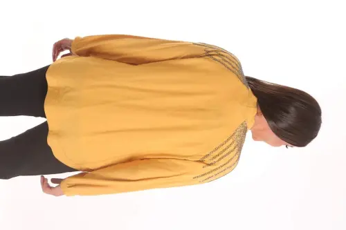 Trend42plus Plus Size Dress Stone Printed Oversize Mustard Jacket - 6