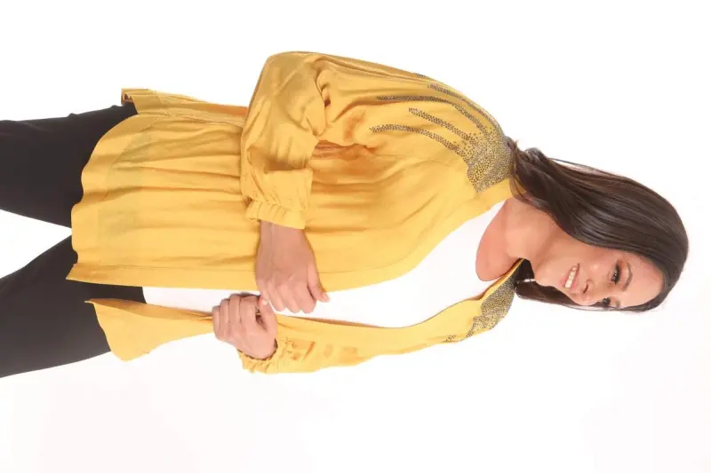 Trend42plus Plus Size Dress Stone Printed Oversize Yellow Jacket - 3