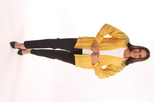 Trend42plus Plus Size Dress Stone Printed Oversize Yellow Jacket - 5