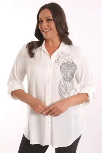 Trend42plus Plus Size Ecru Stone Printed Woven Shirt - 3