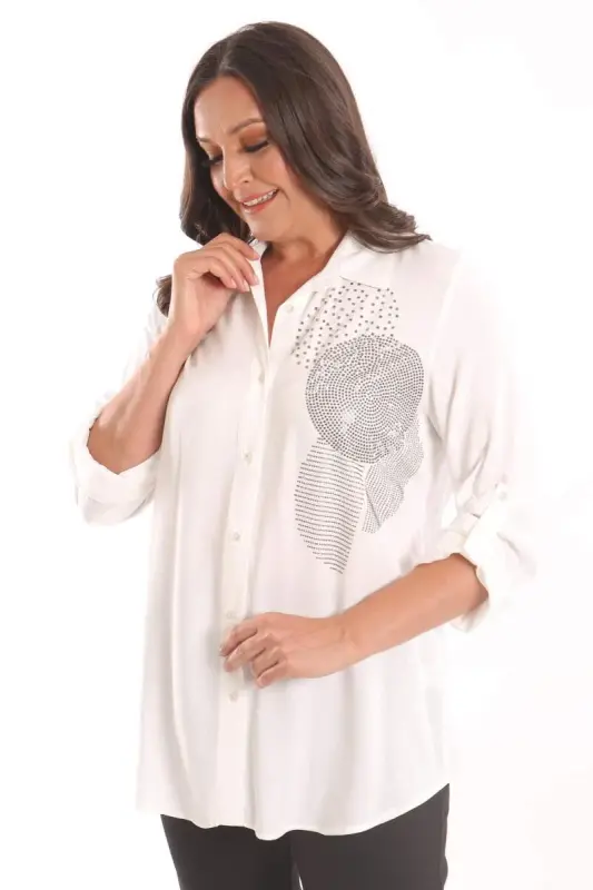 Trend42plus Plus Size Ecru Stone Printed Woven Shirt - 5