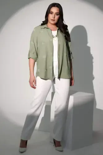 Trend42plus Plus Size Elastic Waist Slim Fit White Trousers - 1