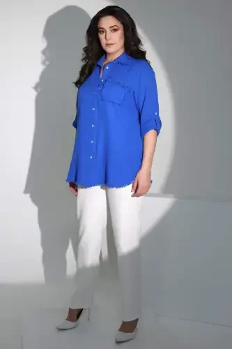 Trend42plus Plus Size Elastic Waist Slim Fit White Trousers - BÜYÜKBEDENIZ (1)