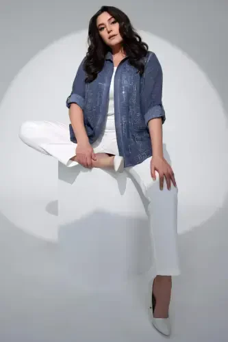 Trend42plus Plus Size Elastic Waist Slim Fit White Trousers - 3