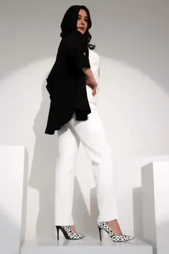 Trend42plus Plus Size Elastic Waist Slim Fit White Trousers - 4