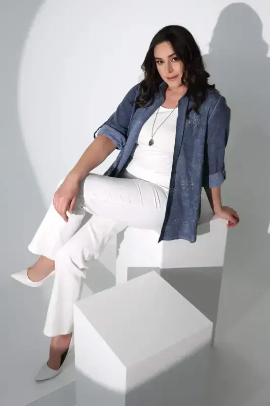 Trend42plus Plus Size Elastic Waist Slim Fit White Trousers - 7