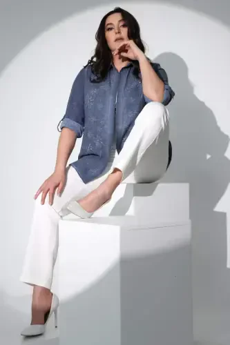 Trend42plus Plus Size Elastic Waist Slim Fit White Trousers - 8