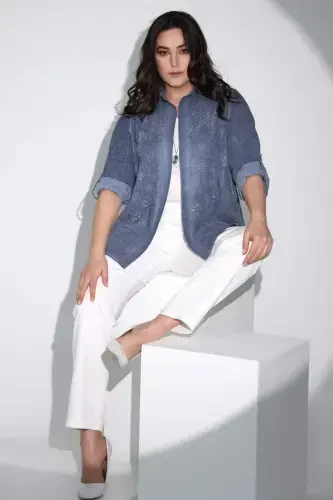 Trend42plus Plus Size Elastic Waist Slim Fit White Trousers - 9