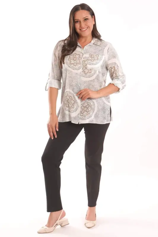 Trend42plus Plus Size Ethnic Pattern Black Shirt - 4