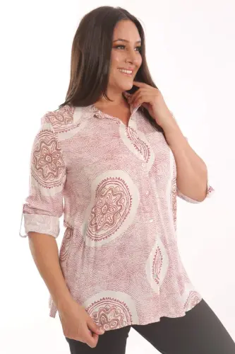 Trend42plus Plus Size Ethnic Pattern Burgundy Shirt - 1