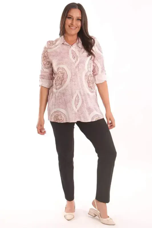 Trend42plus Plus Size Ethnic Pattern Burgundy Shirt - 2