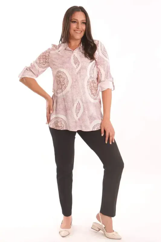 Trend42plus Plus Size Ethnic Pattern Burgundy Shirt - 4