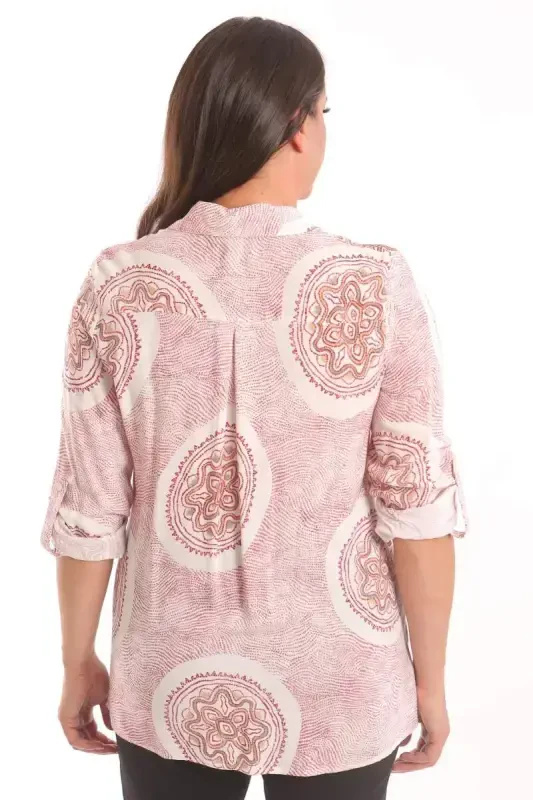 Trend42plus Plus Size Ethnic Pattern Burgundy Shirt - 5