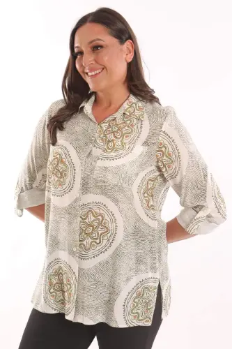 Trend42plus Plus Size Ethnic Pattern Green Shirt - 1