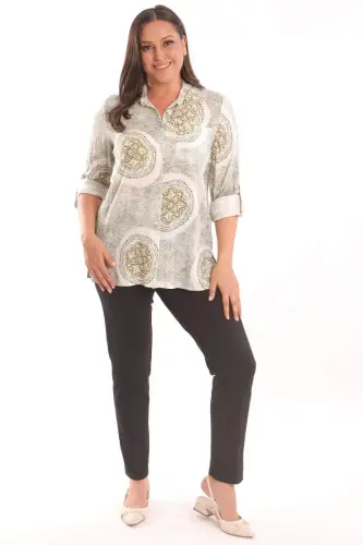 Trend42plus Plus Size Ethnic Pattern Green Shirt - BÜYÜKBEDENIZ (1)