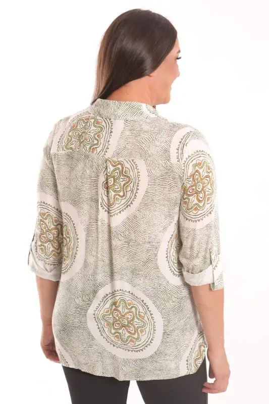 Trend42plus Plus Size Ethnic Pattern Green Shirt - 5