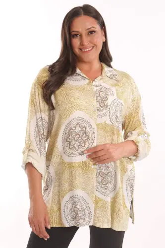 Trend42plus Plus Size Ethnic Pattern Mustard Shirt - 1