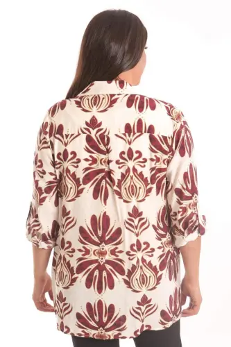 Trend42plus Plus Size Ethnic Patterned Burgundy Shirt Blouse Two Piece Set - 6