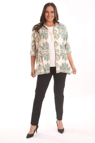 Trend42plus Plus Size Ethnic Patterned Green Shirt Blouse Two Piece Set - 4