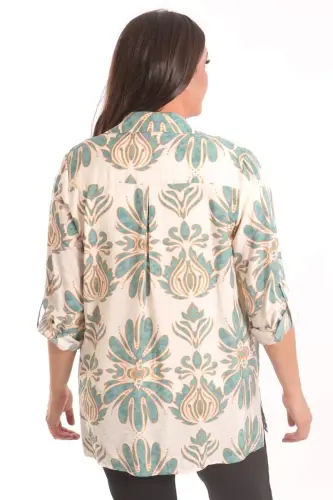Trend42plus Plus Size Ethnic Patterned Green Shirt Blouse Two Piece Set - 5