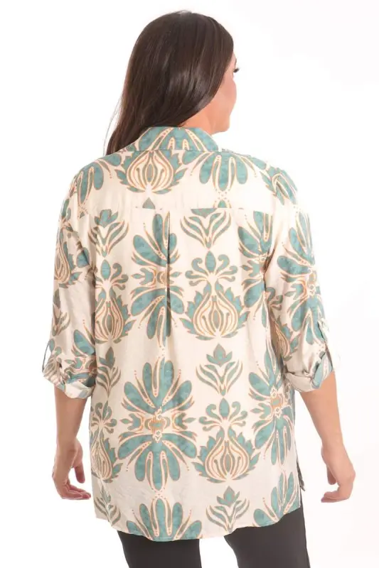 Trend42plus Plus Size Ethnic Patterned Green Shirt Blouse Two Piece Set - 5