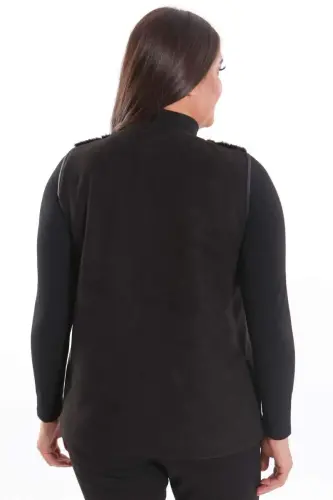 Trend42plus Plus Size Faux Fur Detail Zippered Black Vest - 8