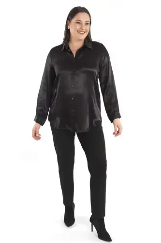 Trend42plus Plus Size Floss Viscose Black Basic Shirt - 4