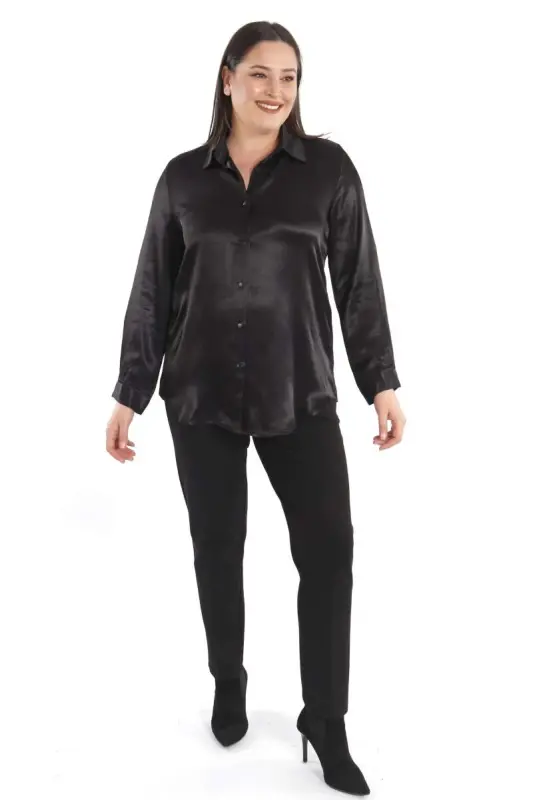 Trend42plus Plus Size Floss Viscose Black Basic Shirt - 4