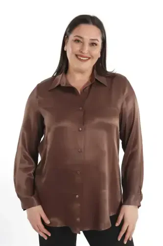 Trend42plus Plus Size Floss Viscose Brown Basic Shirt - 1