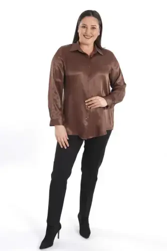Trend42plus Plus Size Floss Viscose Brown Basic Shirt - 2