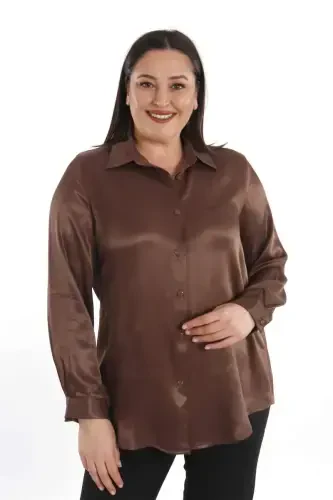 Trend42plus Plus Size Floss Viscose Brown Basic Shirt - 3