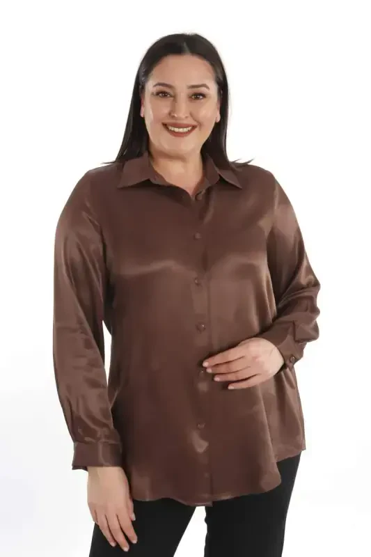 Trend42plus Plus Size Floss Viscose Brown Basic Shirt - 3