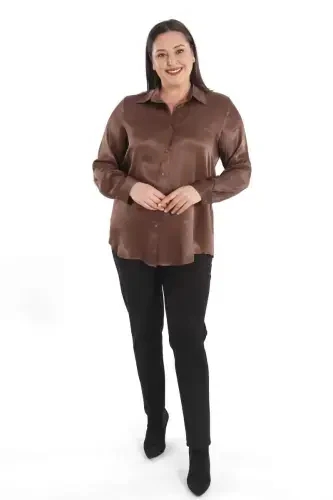 Trend42plus Plus Size Floss Viscose Brown Basic Shirt - 4
